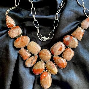 NWT Autumn Jasper Statement Sterling Silver Necklace